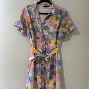 Watercolor Floral Belted Mini Dress - Women's Medium